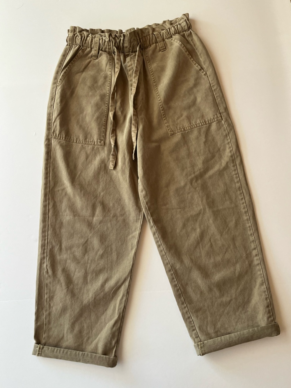Lucky Brand Paper Bag Utility Drawstring Casual Pants - Olive Size 6 / 28 Khaki